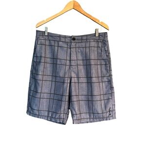 Hurley Mens Size 32 Hybrid Athletic Blue Gray Plaid Shorts Golf Swim Boardshorts